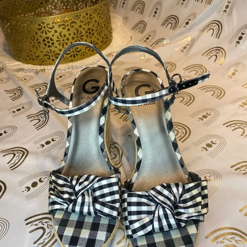 G by Guess Checkered Bow Sandals